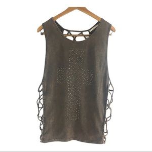 Mustard Seed Acid Wash Cross Top | Size Small